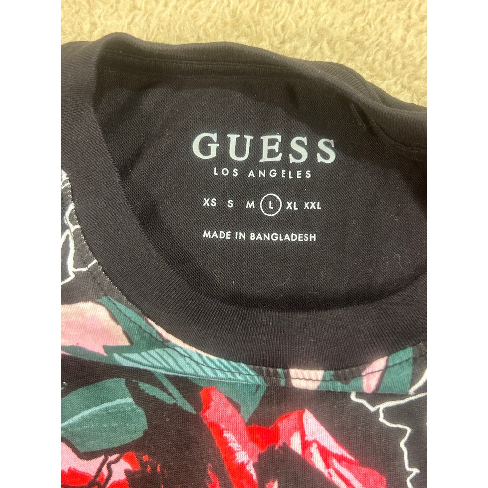 GUESS Mens Black Floral Print Short Sleeve T Shirt LA Style Size Medium - Picture 4 of 7